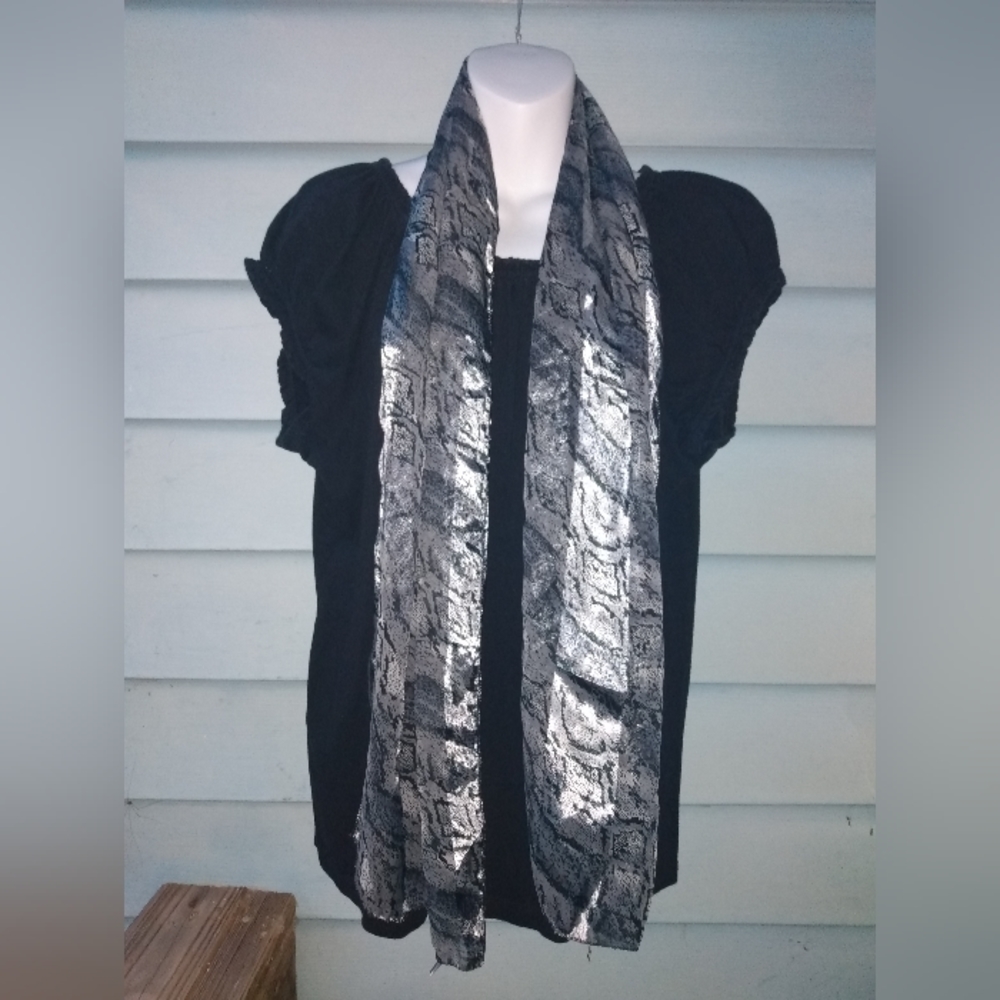 Lightweight silver, gray & black animal print scarf - Kathy Lee Collection